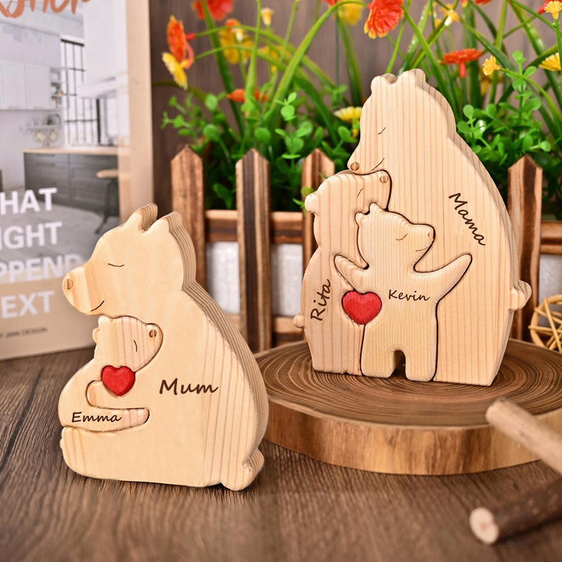Personalized Wooden Bear Family Puzzle with Names for Mum