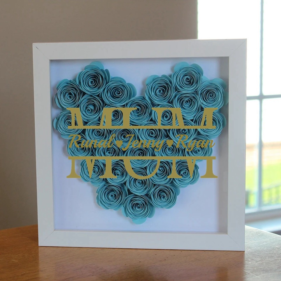 Mum Heart Shaped Monogram Flower Shadow Box Gift For Mothers