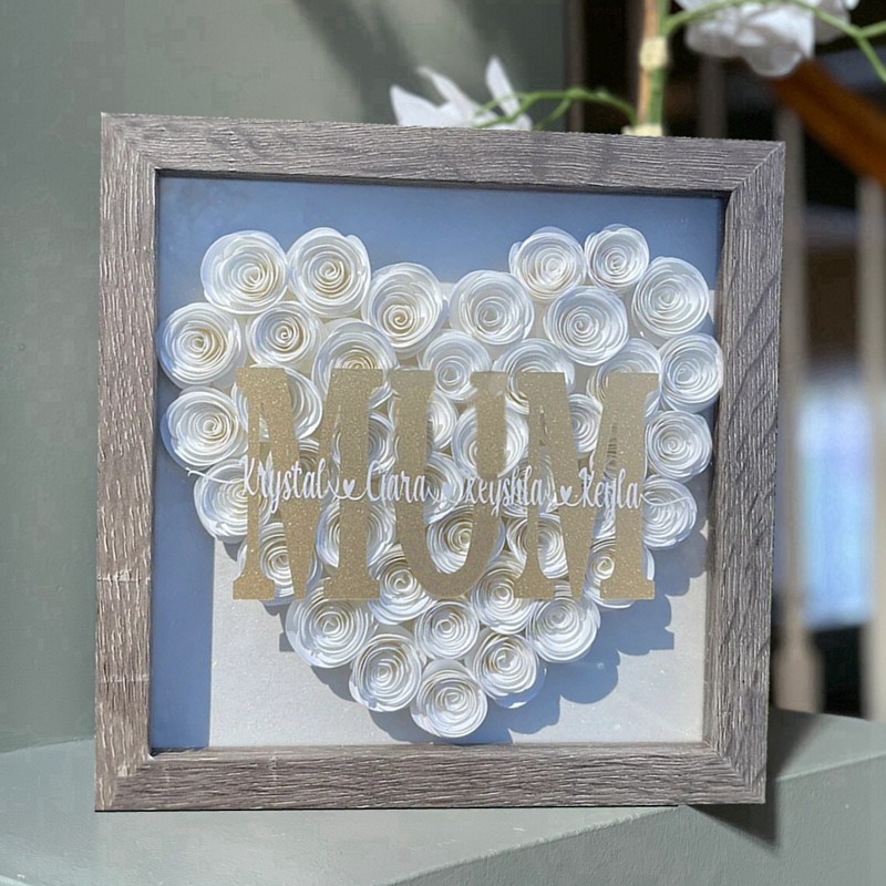Mum Heart Shaped Monogram Flower Shadow Box Gift For Mothers