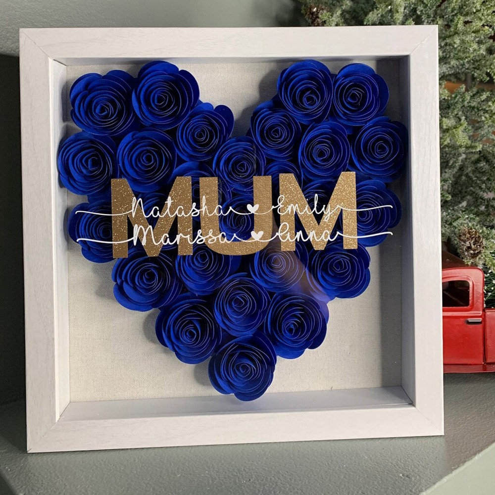 Mum Heart Shaped Monogram Flower Shadow Box Gift For Mothers