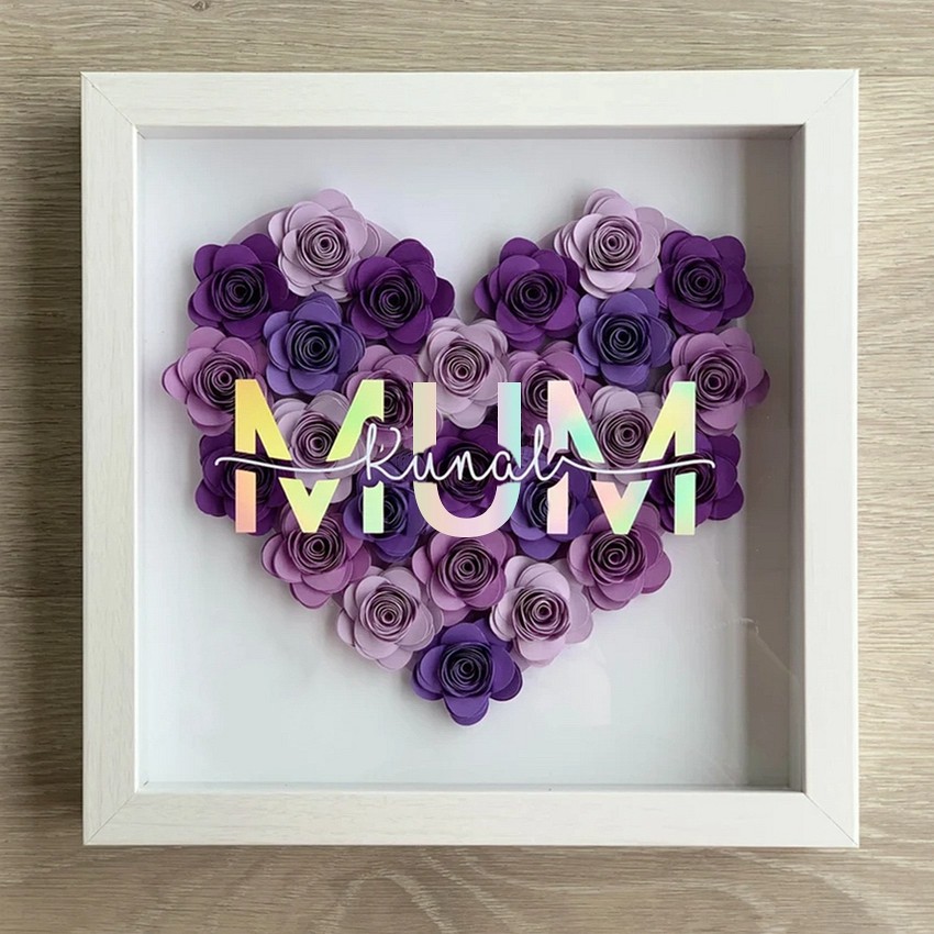 Mum Heart Shaped Monogram Flower Shadow Box Gift For Mothers