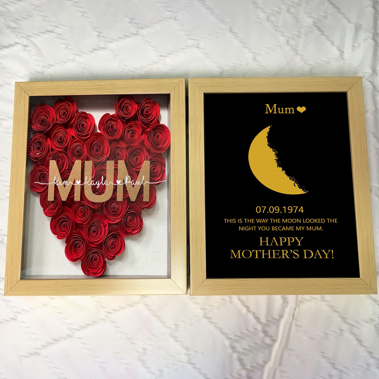 Personalized Moon Phase Flower Shadow Box Frame Mothers Day Gift for Mum