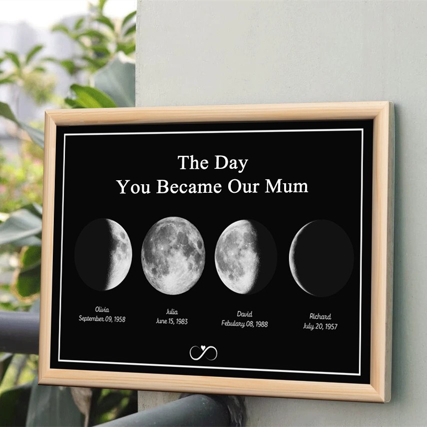 Personalized Wooden Moon Phase Frame Mothers Day Gift