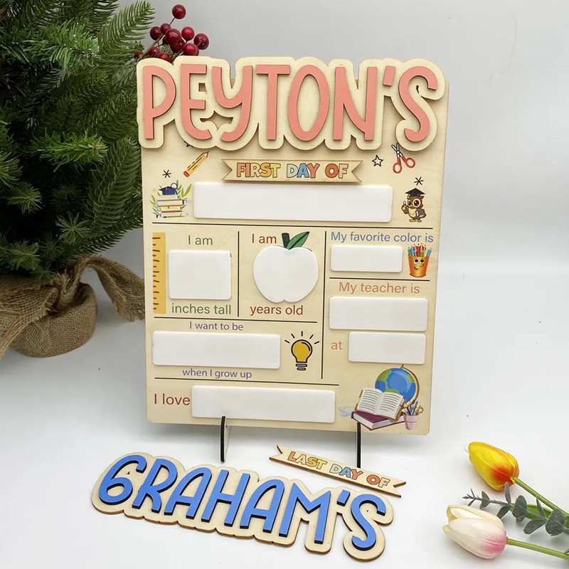 Personalized First Day of School Sign Interchangable Back to School Board Gift for Kid