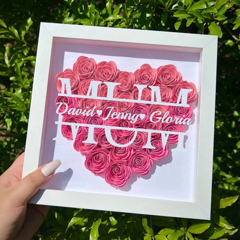 Mum Heart Shaped Monogram Flower Shadow Box Gift For Mothers