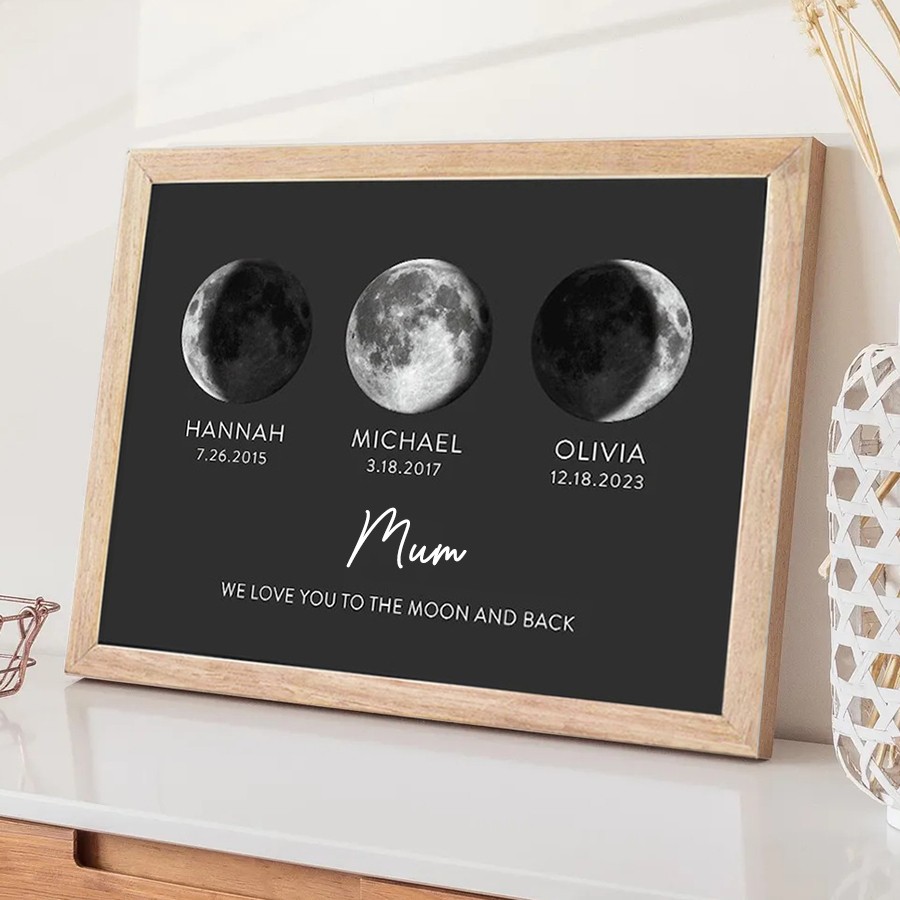 Personalized Wooden Moon Phase Frame Mothers Day Gift