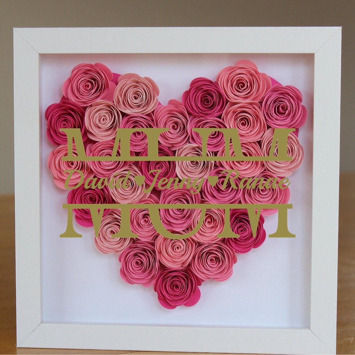 Mum Heart Shaped Monogram Flower Shadow Box Gift For Mothers