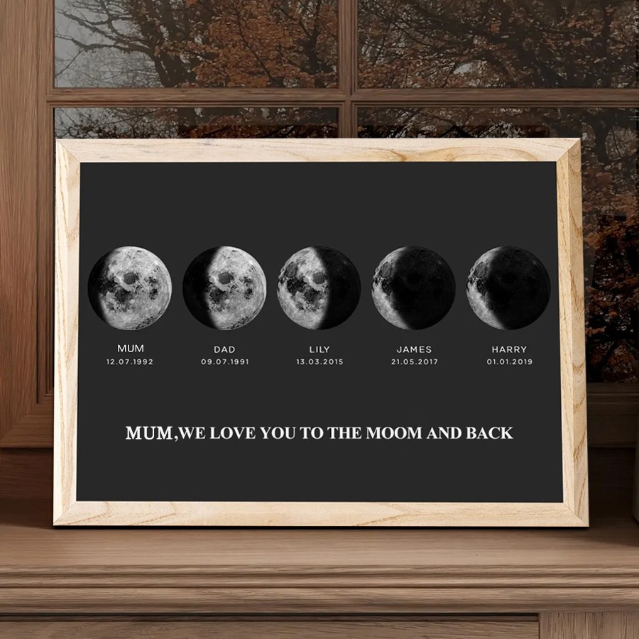 Personalized Wooden Moon Phase Frame Mothers Day Gift