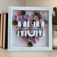 Mum Heart Shaped Monogram Flower Shadow Box Gift For Mothers