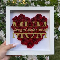 Mum Heart Shaped Monogram Flower Shadow Box Gift For Mothers