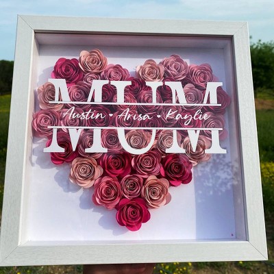 Mum Heart Shaped Monogram Flower Shadow Box Gift For Mothers