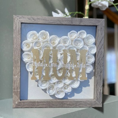 Mum Heart Shaped Monogram Flower Shadow Box Gift For Mothers