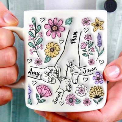 Personalized Kids Holding Mum's Hand 3D Inflated Effect Mug Mother's Day, Gift For Mum, Grandma