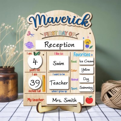 Personalized First Day of School Sign Reusable Back to School Sign Kit Gift for Kid