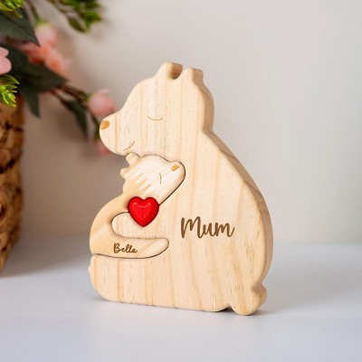Personalized Wooden Mum and Baby Bear Puzzle with Names for Mum