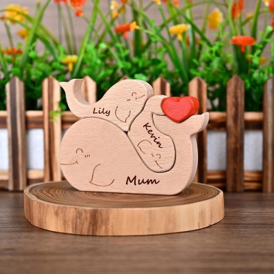 Personalized Wooden Whale Family Puzzle with Names for Mum