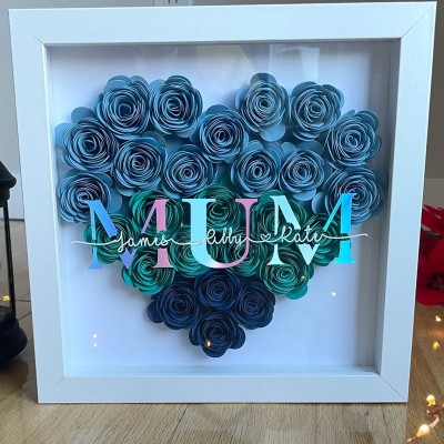 Mum Heart Shaped Monogram Flower Shadow Box Gift For Mothers