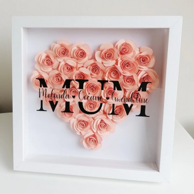 Mum Heart Shaped Monogram Flower Shadow Box Gift For Mothers