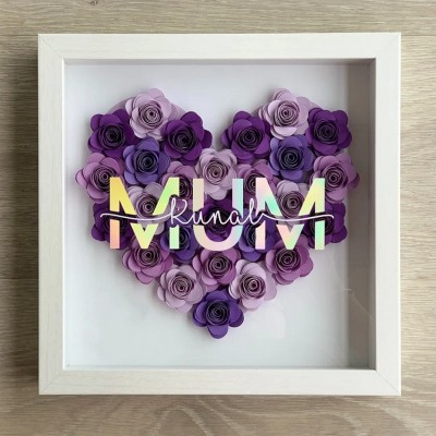 Mum Heart Shaped Monogram Flower Shadow Box Gift For Mothers