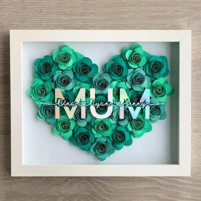 Mum Heart Shaped Monogram Flower Shadow Box Gift For Mothers