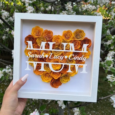 Mum Heart Shaped Monogram Flower Shadow Box Gift For Mothers