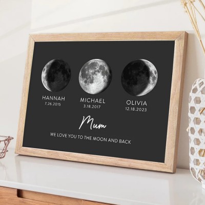 Personalized Wooden Moon Phase Frame Mothers Day Gift