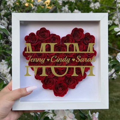 Mum Heart Shaped Monogram Flower Shadow Box Gift For Mothers