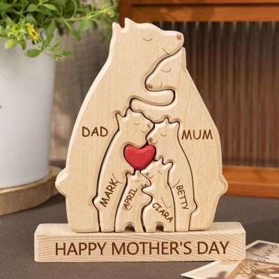 Personalized Wooden Bear Family Puzzle with Names for Mum