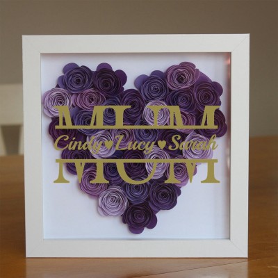 Mum Heart Shaped Monogram Flower Shadow Box Gift For Mothers